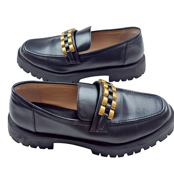 Zara Black Gold Chunk Platform Flat Loafer Shoe Sz 41 Women's 10.5 - Picture 4 of 7